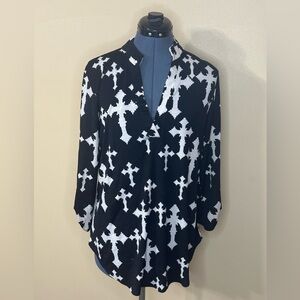 Made in the USA  Black and White Cross Patterned Blouse